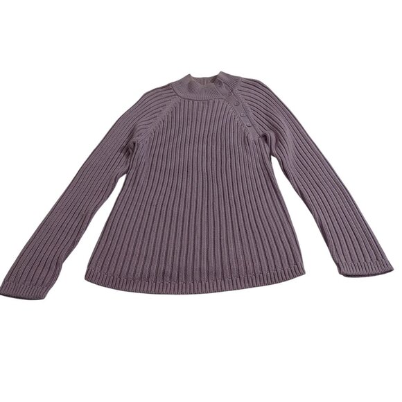 Talbots Ribbed Mock Neck Purple Knit Sweater Women Size L Button Accent Chunky - Picture 1 of 8